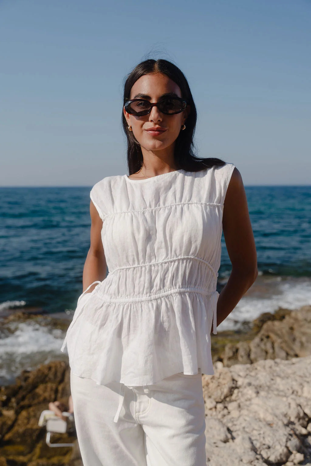 Context Ivory Linen Relaxed Sleeveless Top