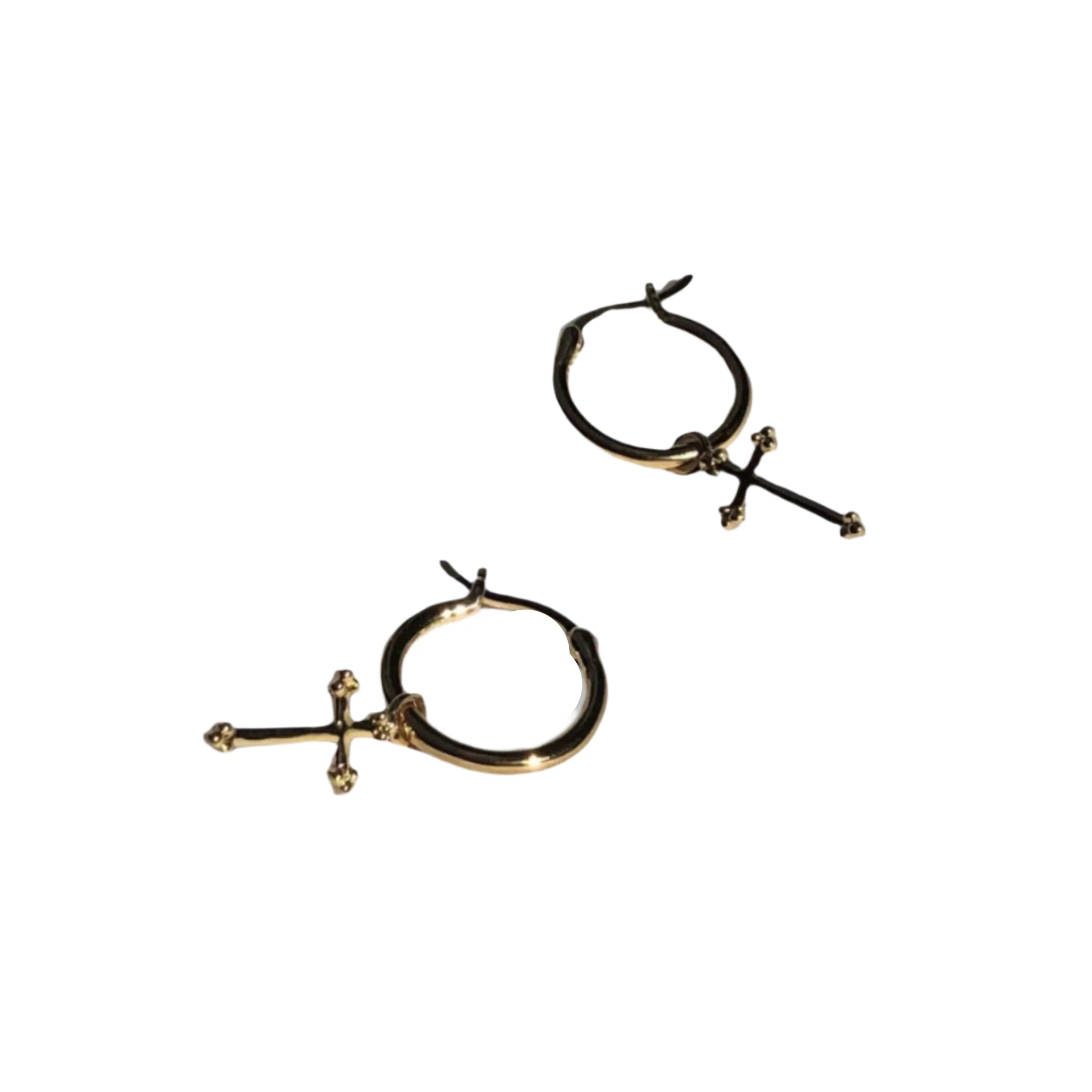 Gold Hoop Cross Earrings