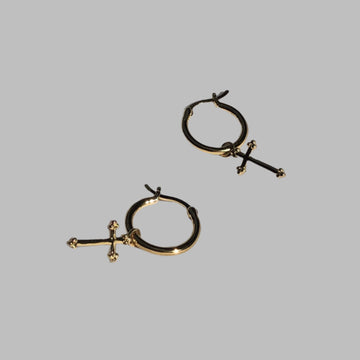 Gold Hoop Cross Earrings