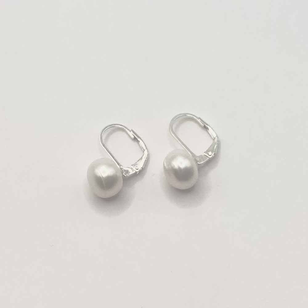 Sterling Silver Drops - Long Pearl Huggie