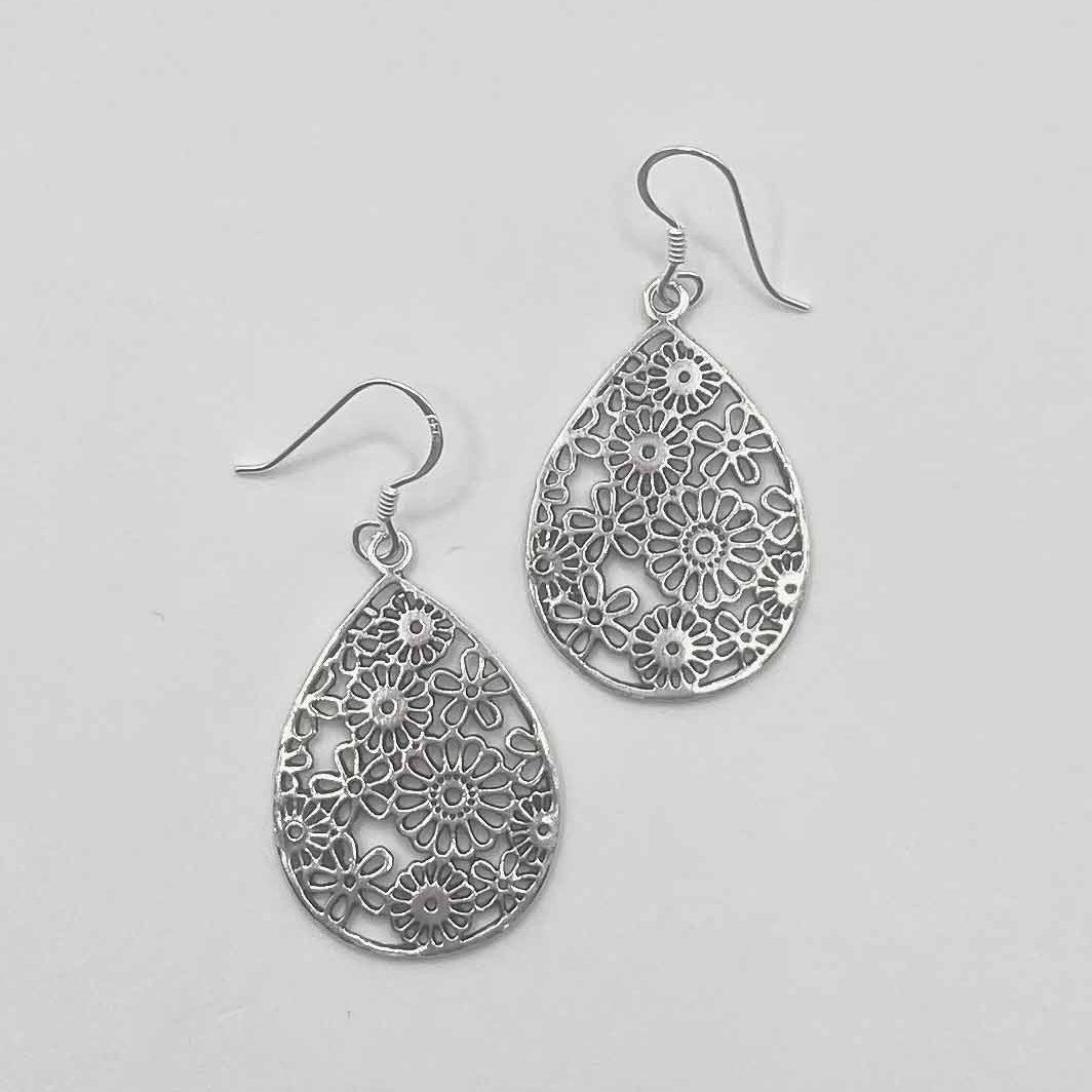 Sterling Silver Earrings - Cut Out Floral Drops