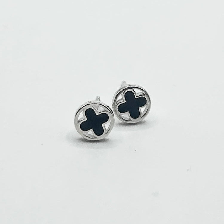 Sterling Silver Earrings - Black Crystal Lucky Stud