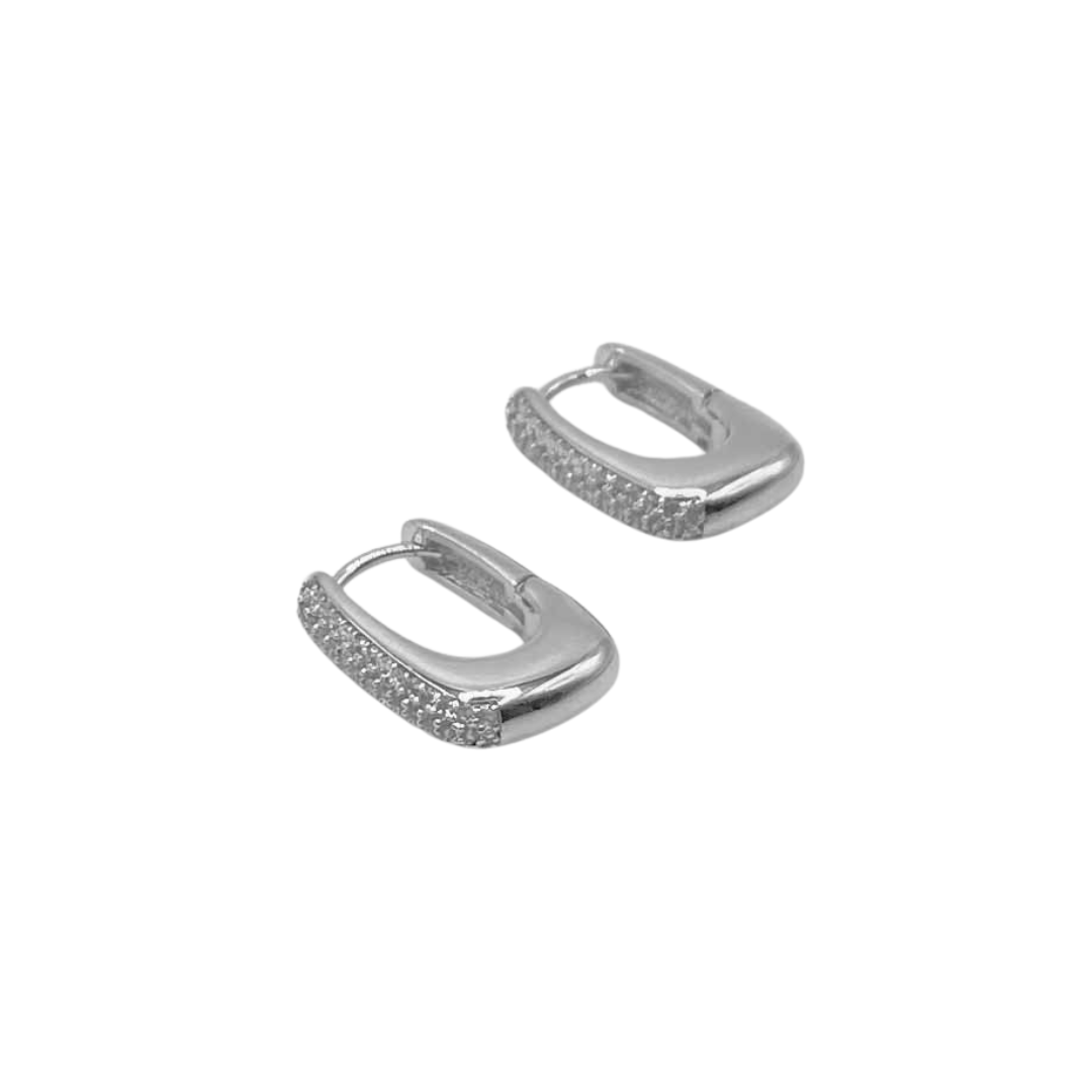 Fashion Earrings - Silver Oval Diamante Huggie