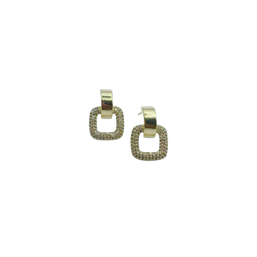 Fashion Earrings - Gold Diamante Square Stud
