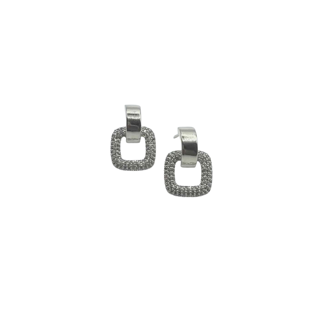 Fashion Earrings - Silver Diamante Square Stud