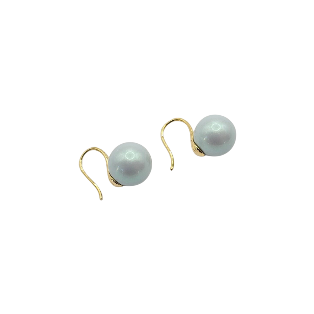Fashion Earrings - Large Blue Pearl on Gold Hook