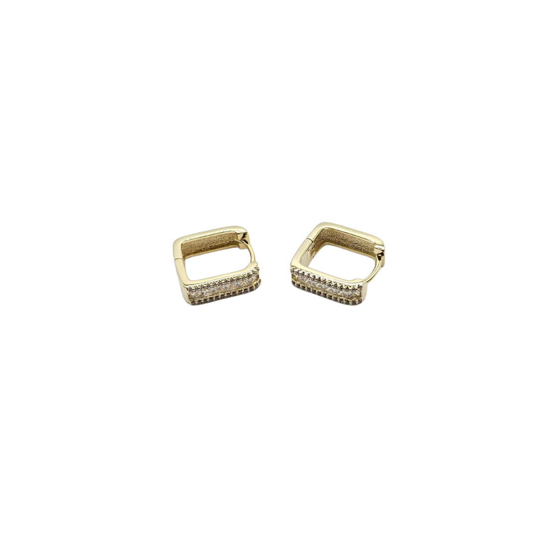 Fashion Earrings - Gold Square Diamante Hoop