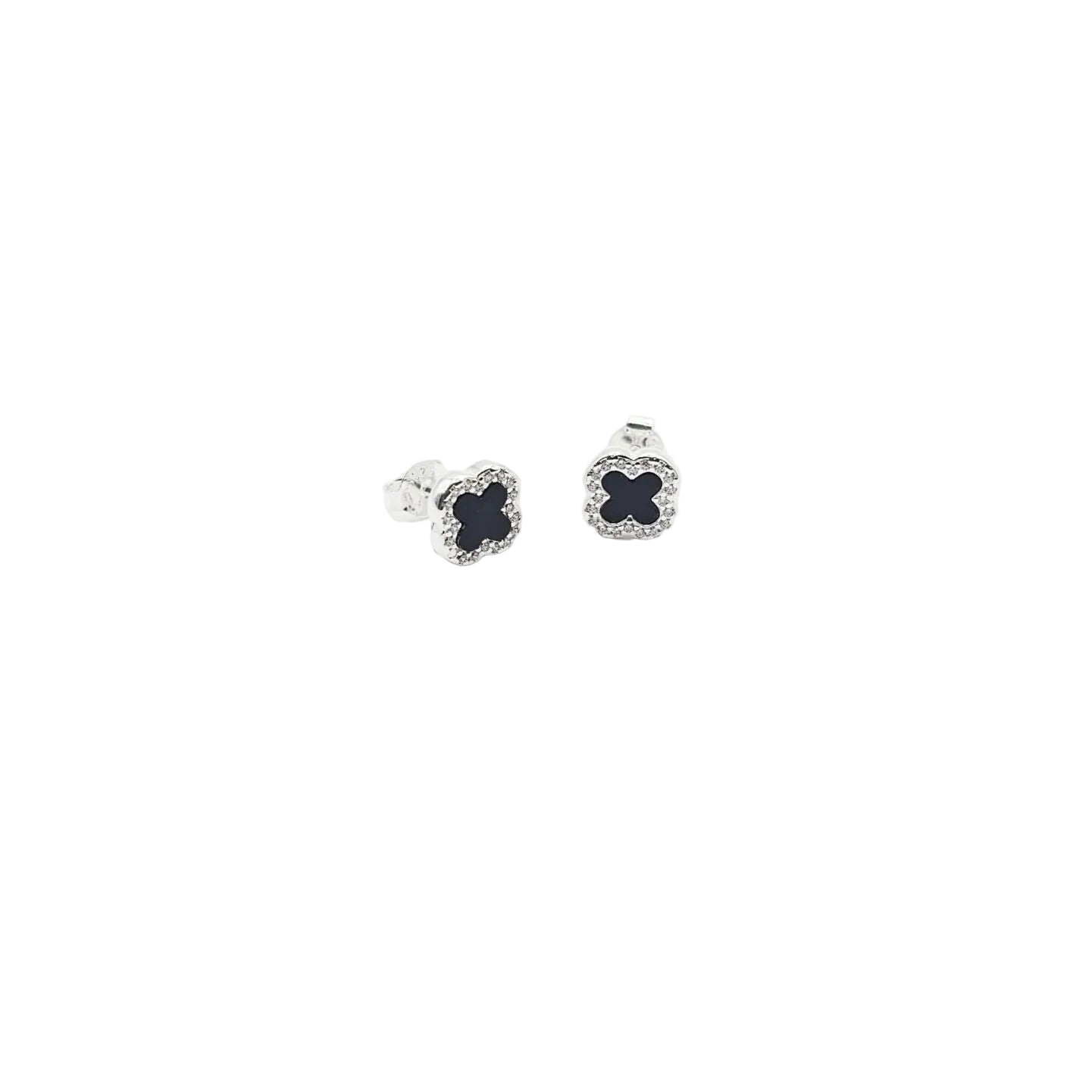 Sterling Silver Earrings - Lucky Black Crystal