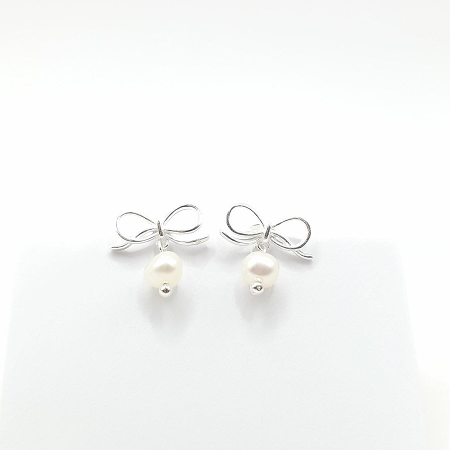 Sterling Silver Earring - Bow and Drop Pearl