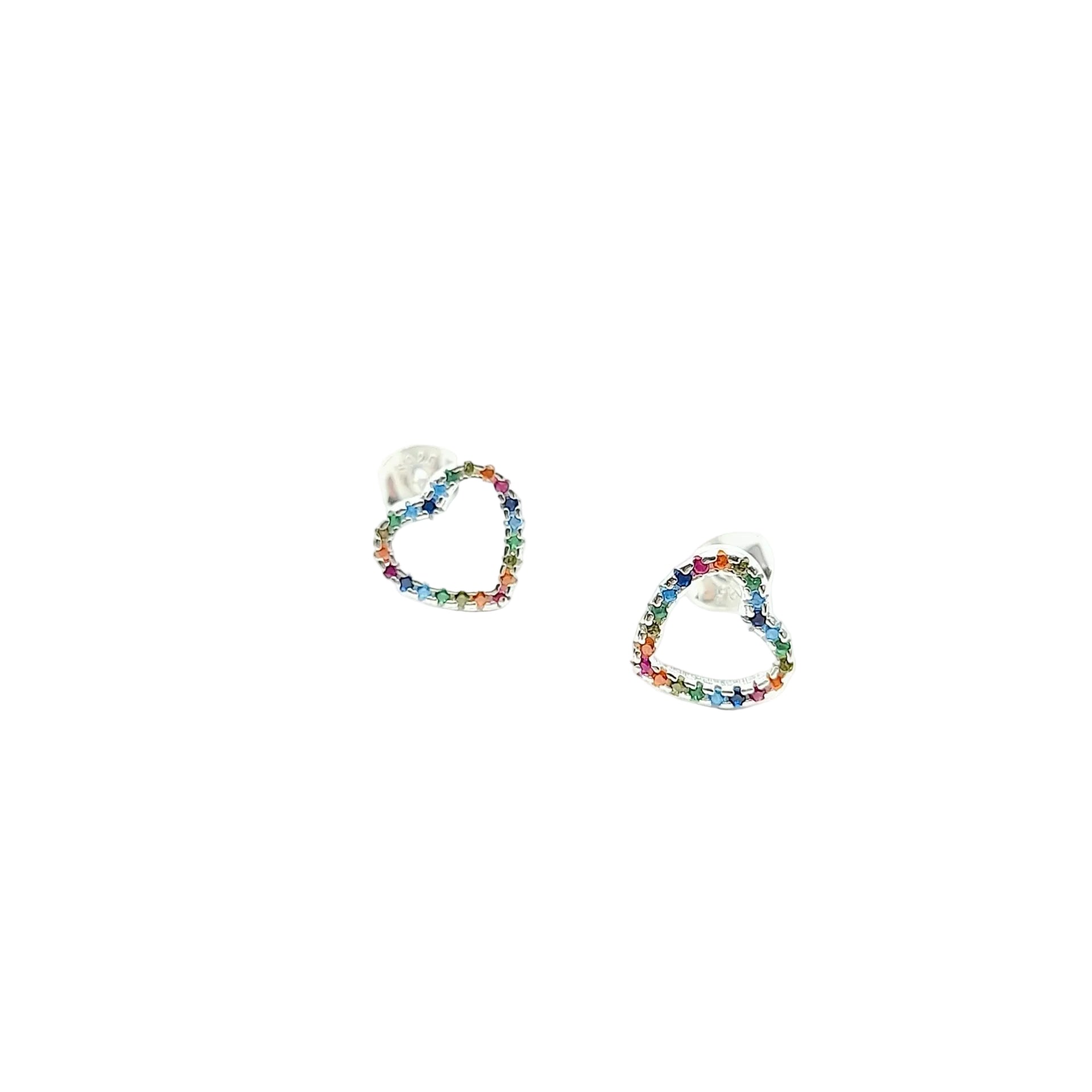 Multi crystal heart stud earring - Sterling Silver