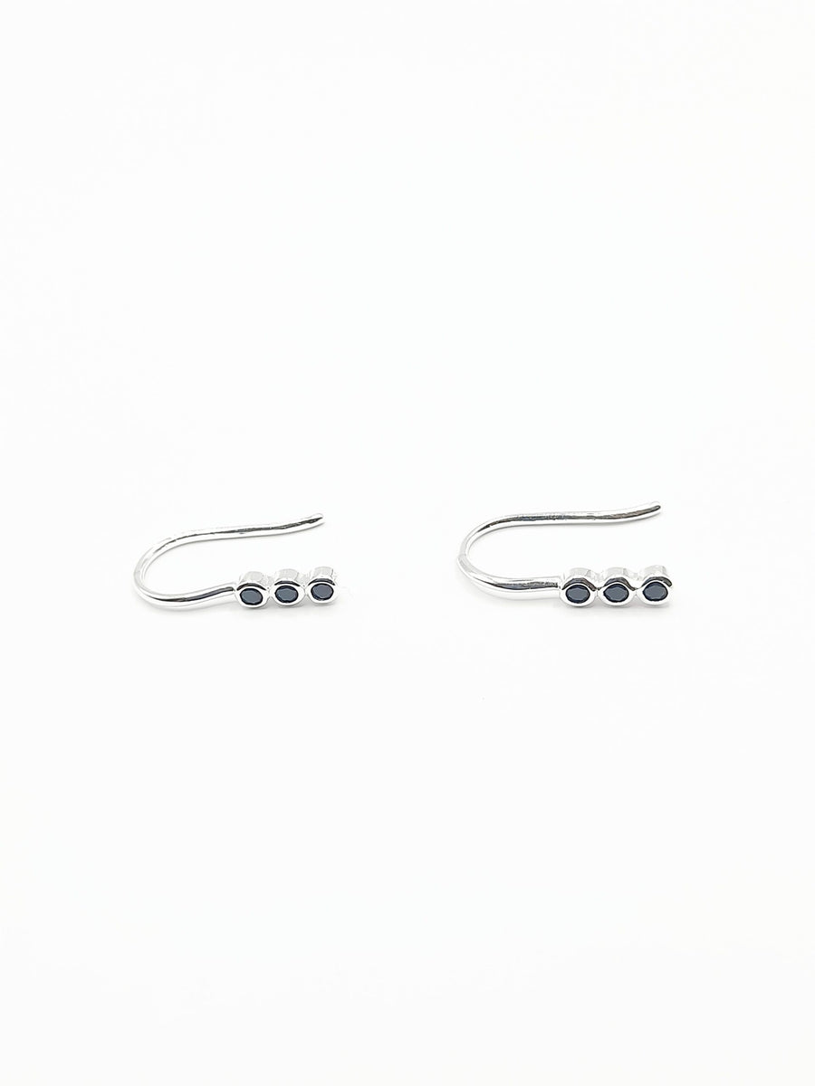 Sterling Silver Earrings - Black Crystals on Hook