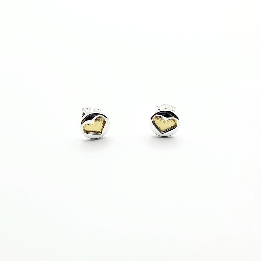 Sterling Silver Earrings - Heart Studs | Gold