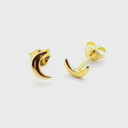 Sterling Silver Gold Plated - Moon Studs