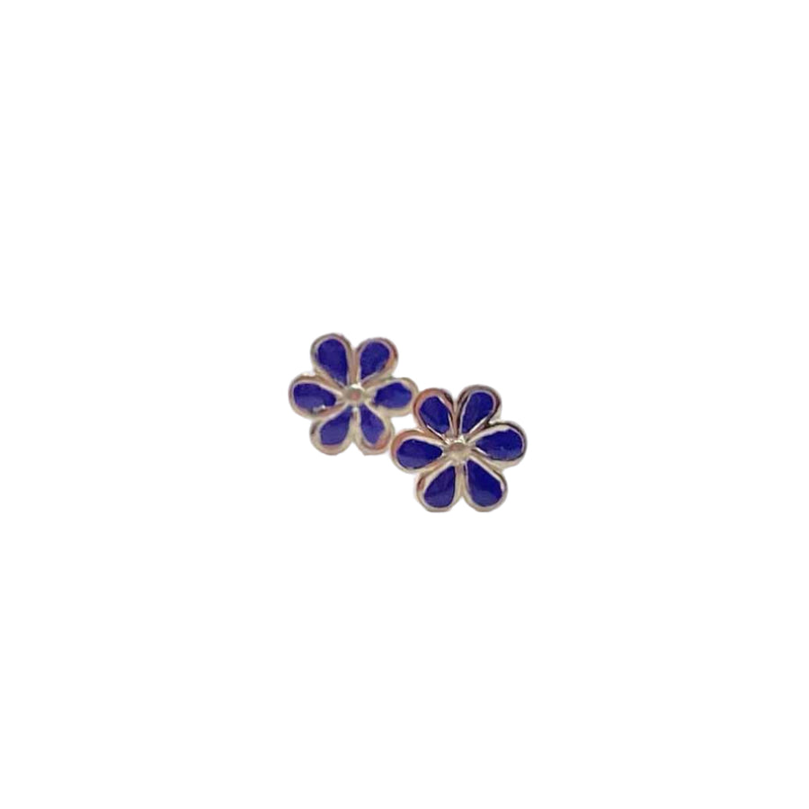 Silver blue flower studs