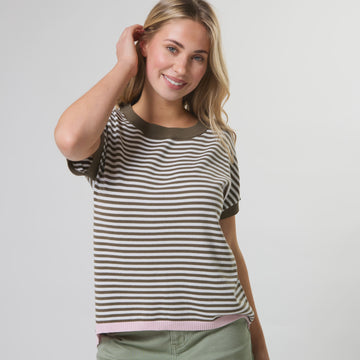 S+G Laneway Top - Khaki + White Stripe
