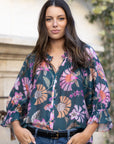 Encounter Scarf Print Top - Petrol