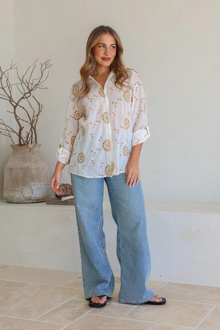 Cotton Shirt - Crochet Design | White