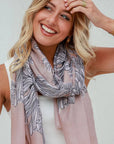 Floral Scarf with Gold Foil Detail - Natural