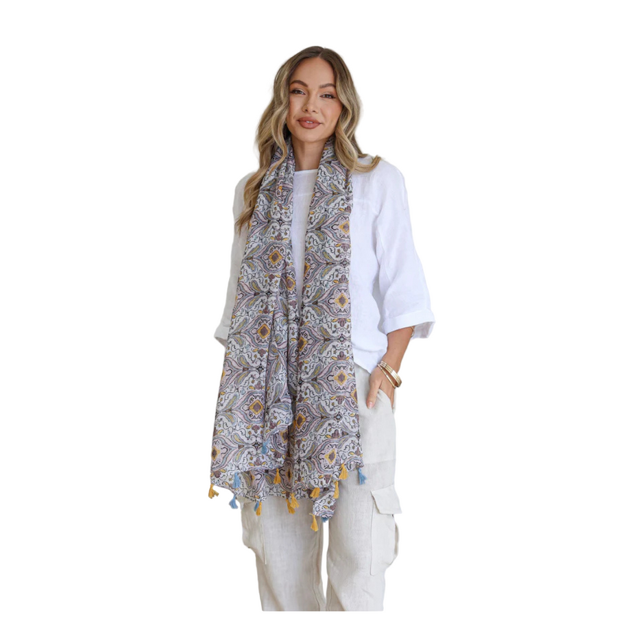 Multi Pattern Scarf with Tassels