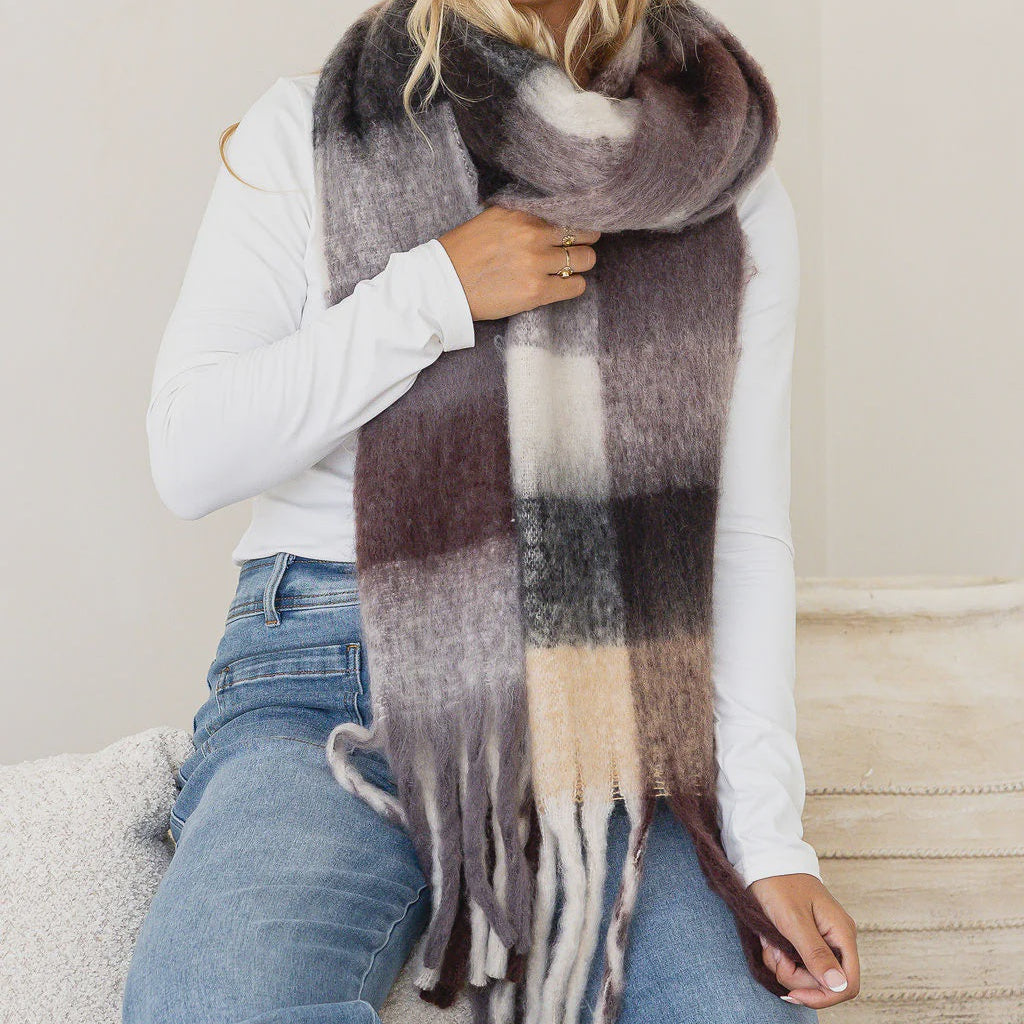 Wrap scarf - Check | Cream Chocolate by Free Spirit