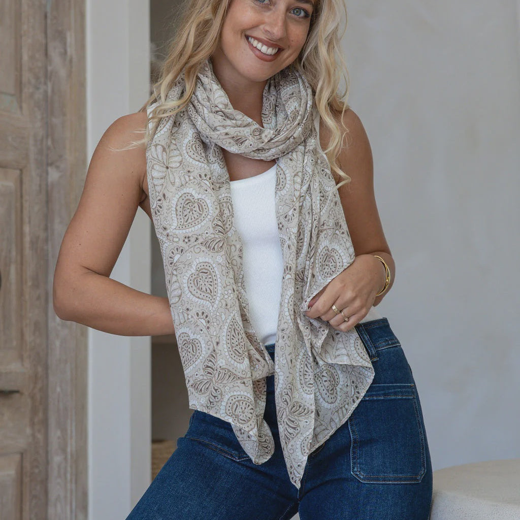 Paisley Scarf with tassels | Almond