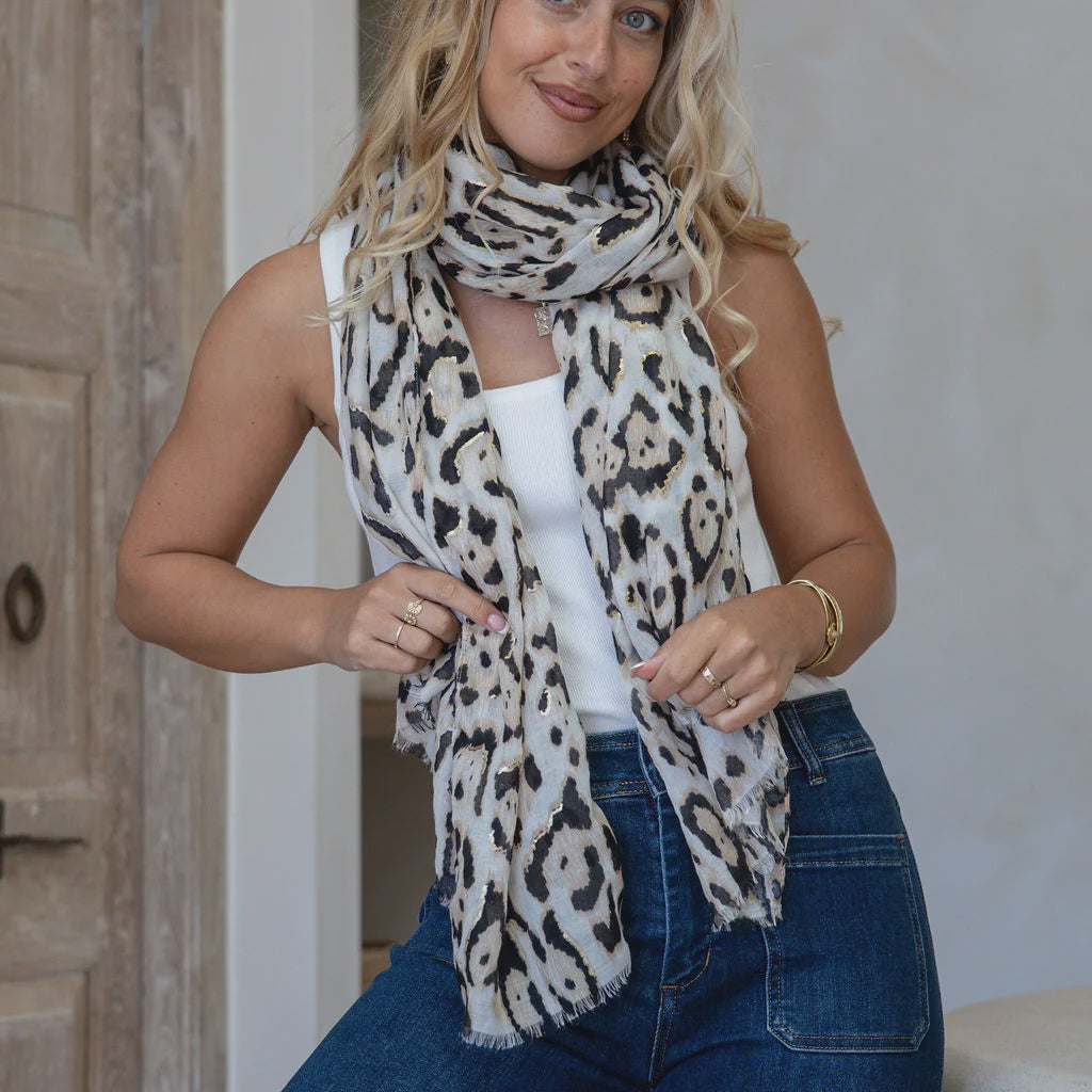 Animal print scarf with gold detail