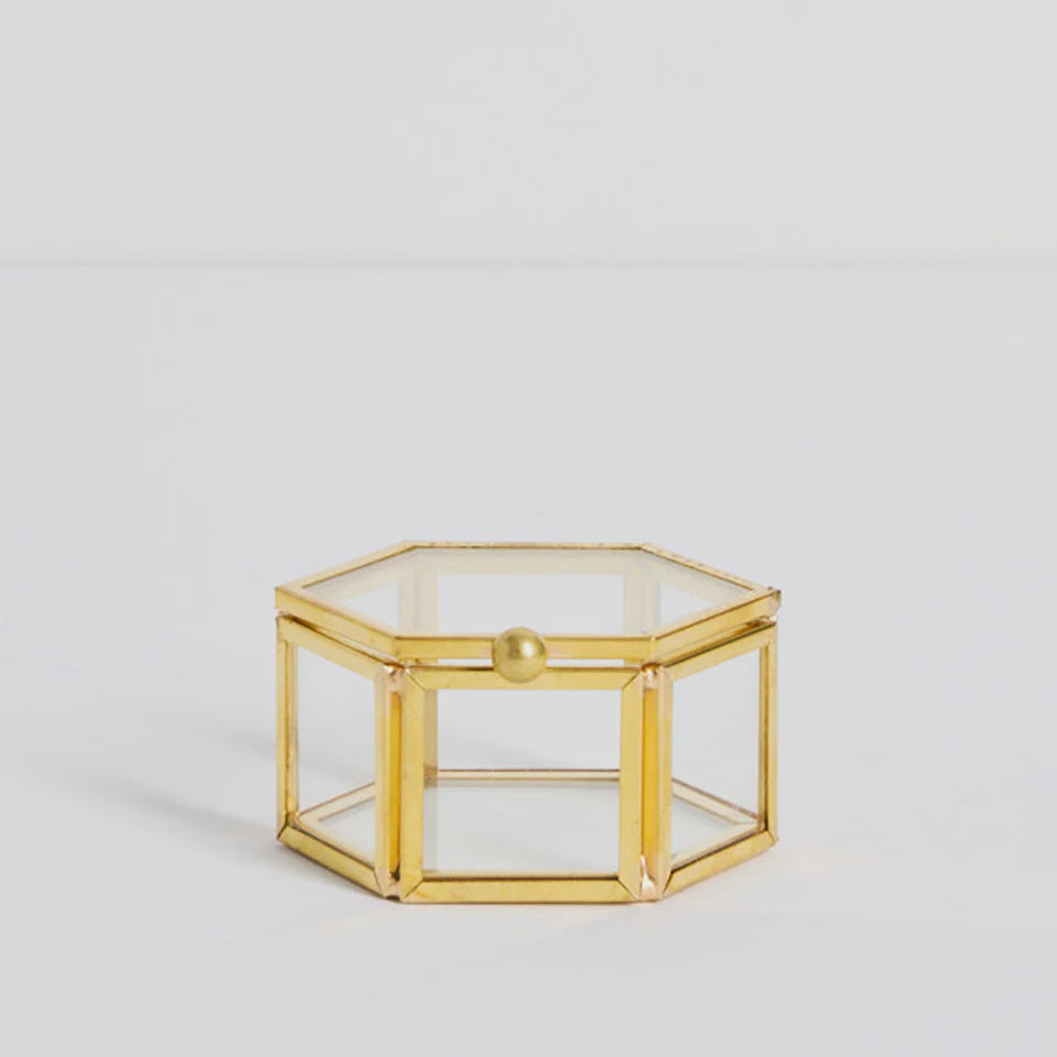 Glass with gold trim hexagonal jewellery box