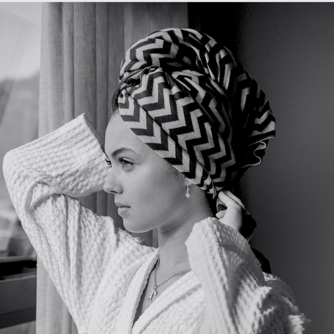 Hair + Travel Towel - Chocolate | Oatmeal Chevron