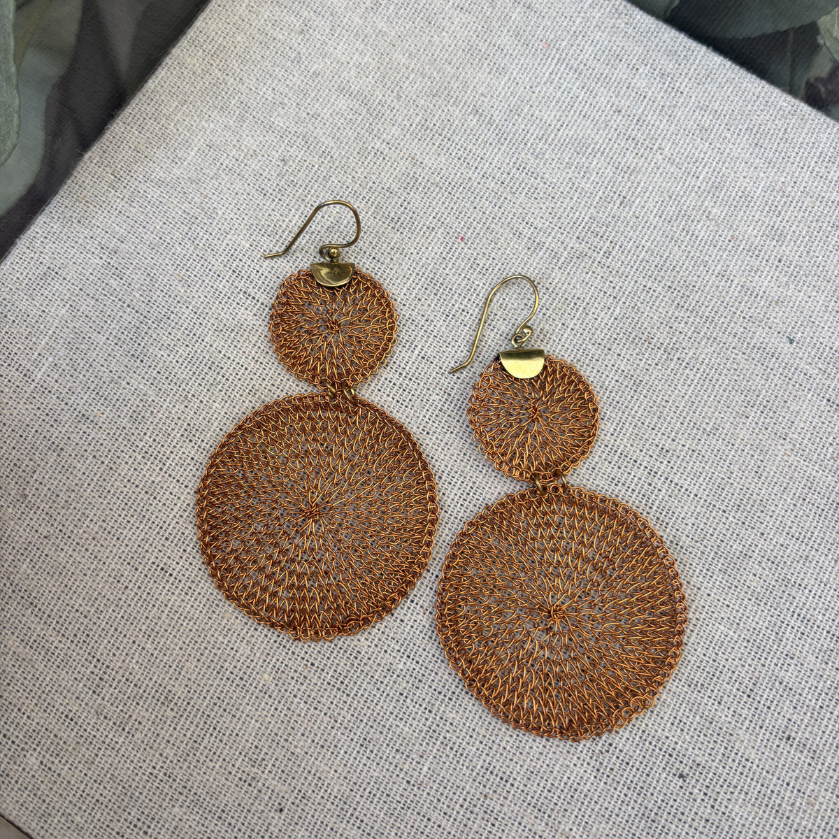 double disc copper earrings
