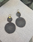 double disc dark grey earrings made from mesh wire