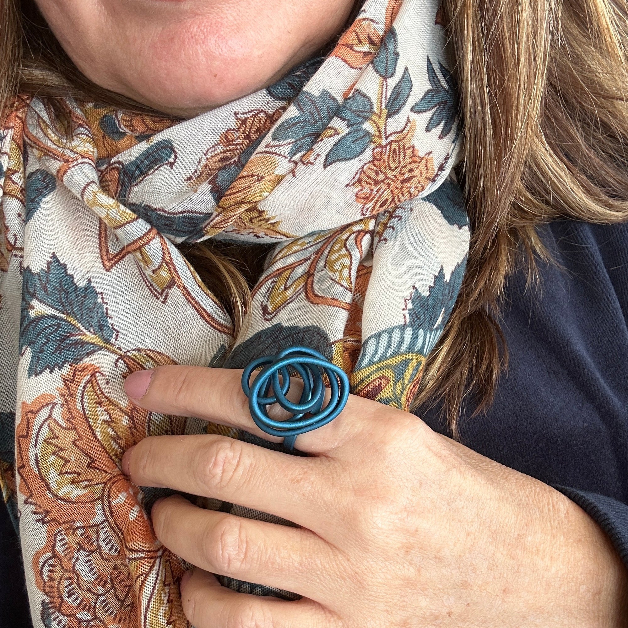 Adjustable Scrunch Ring - Teal