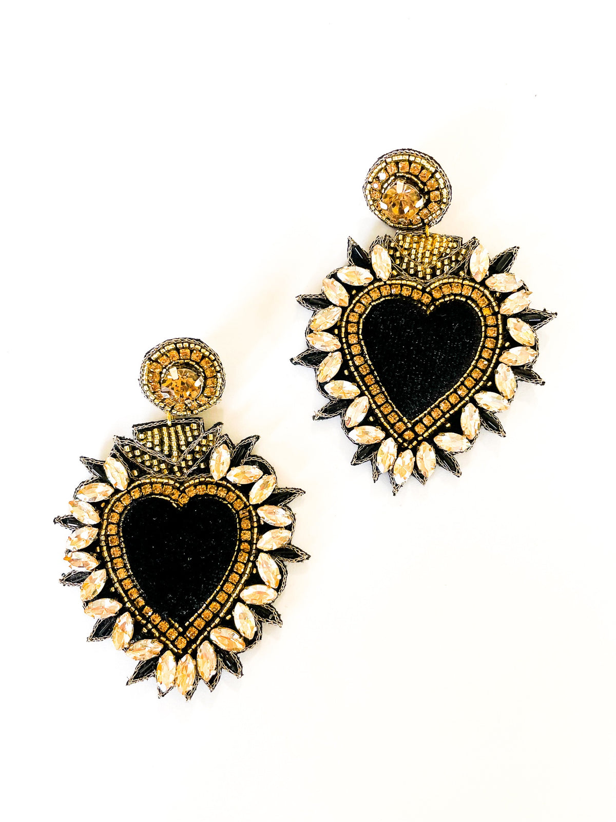 Handcrafted Earrings - Black + Gold | Heart