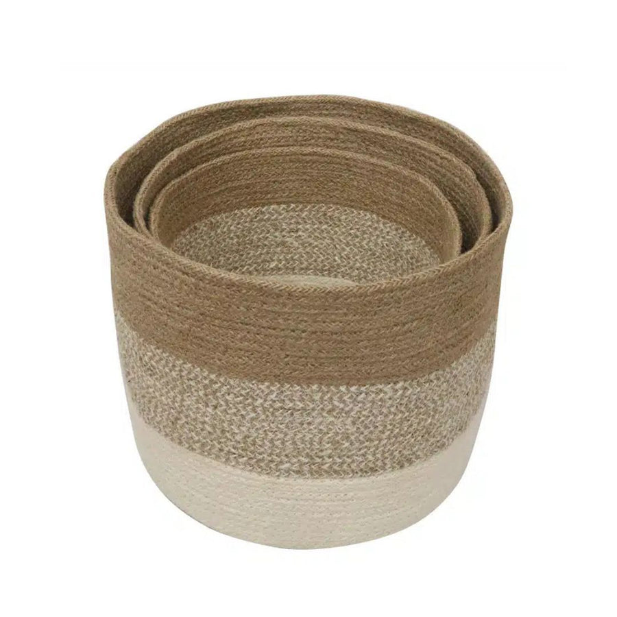 Jute Round Baskets - Natural + White
