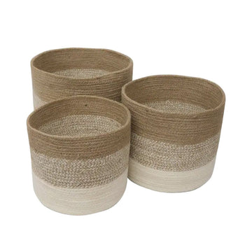 Jute Round Baskets - Natural + White