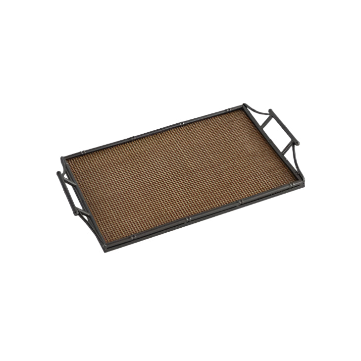 Rattan + Faux Bamboo Handle Tray Small