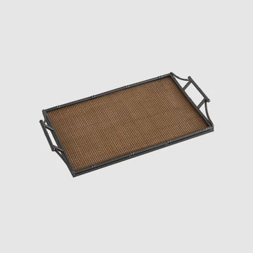 Rattan + Faux Bamboo Handle Tray Small