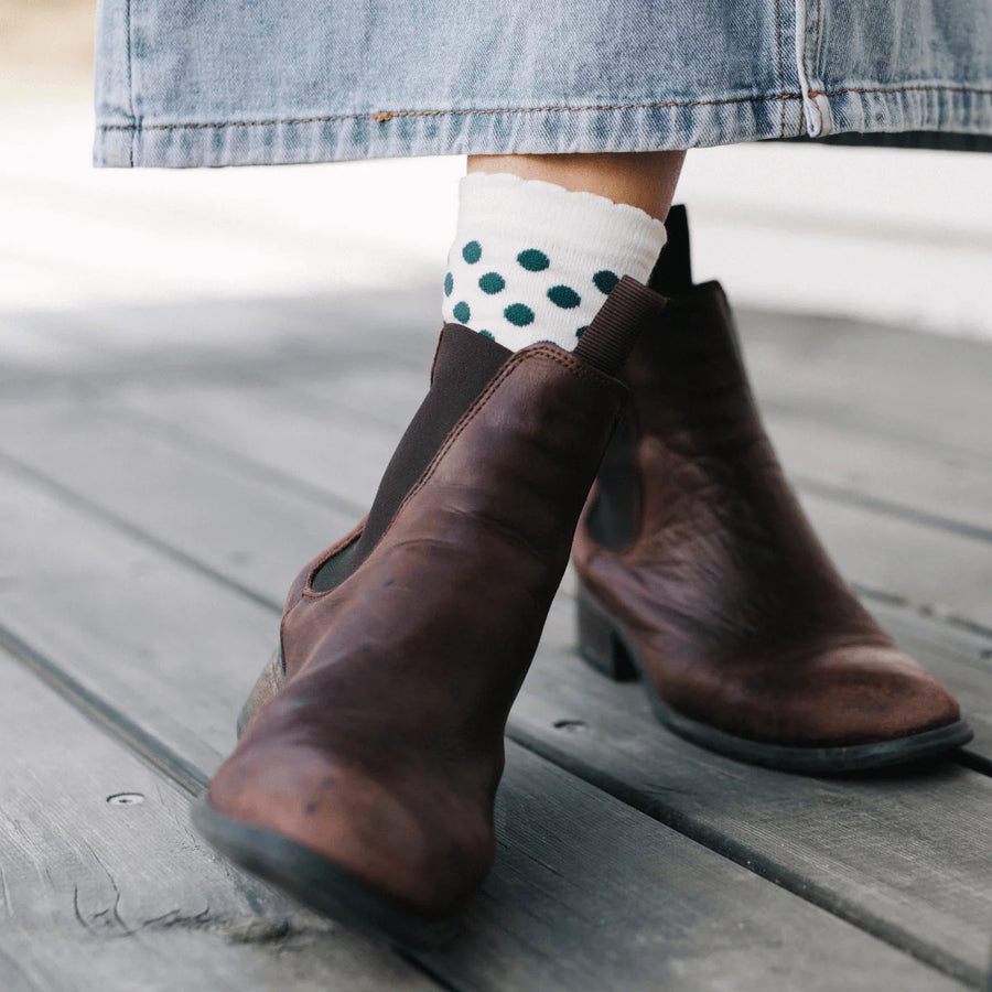 lamington Vera - Natural with Green Spots merino womens socks
