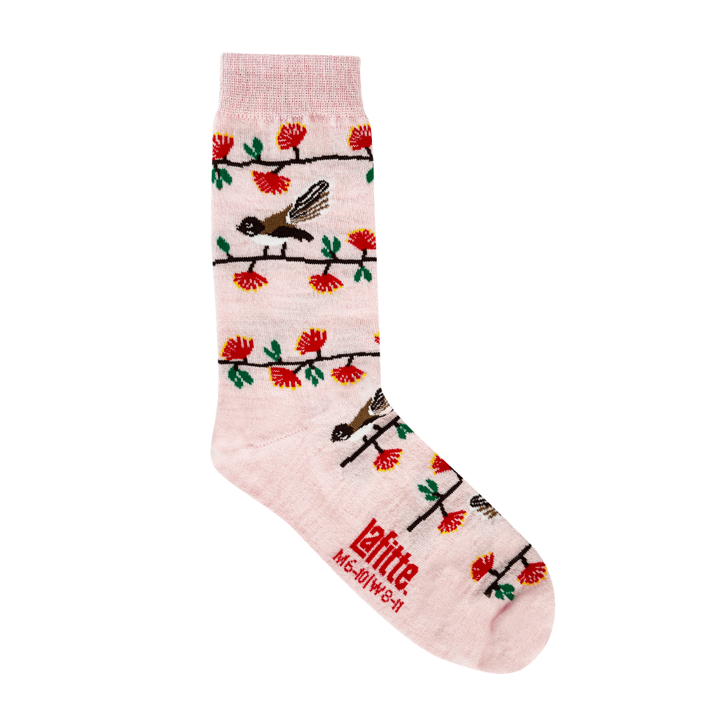 Lamington Women's Socks - Pōhutukawa &amp; Pīwakawaka | Pink