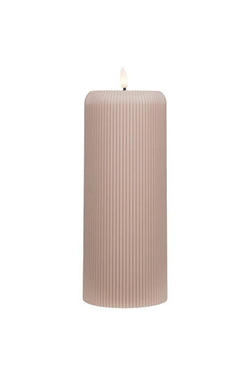 Large LED Ribbed Pillar Candle - Taupe