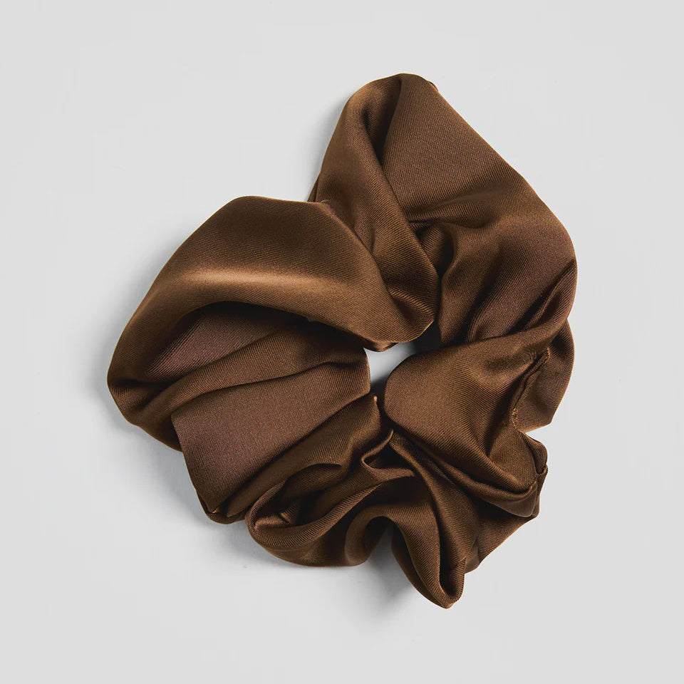 Large brown satin scrunchie