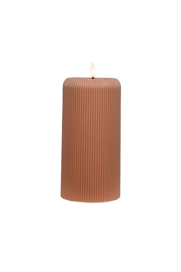 Medium LED Ribbed Pillar Candle - Light Brown