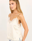 Nocturne Satin Lace Trim Cami | Champagne
