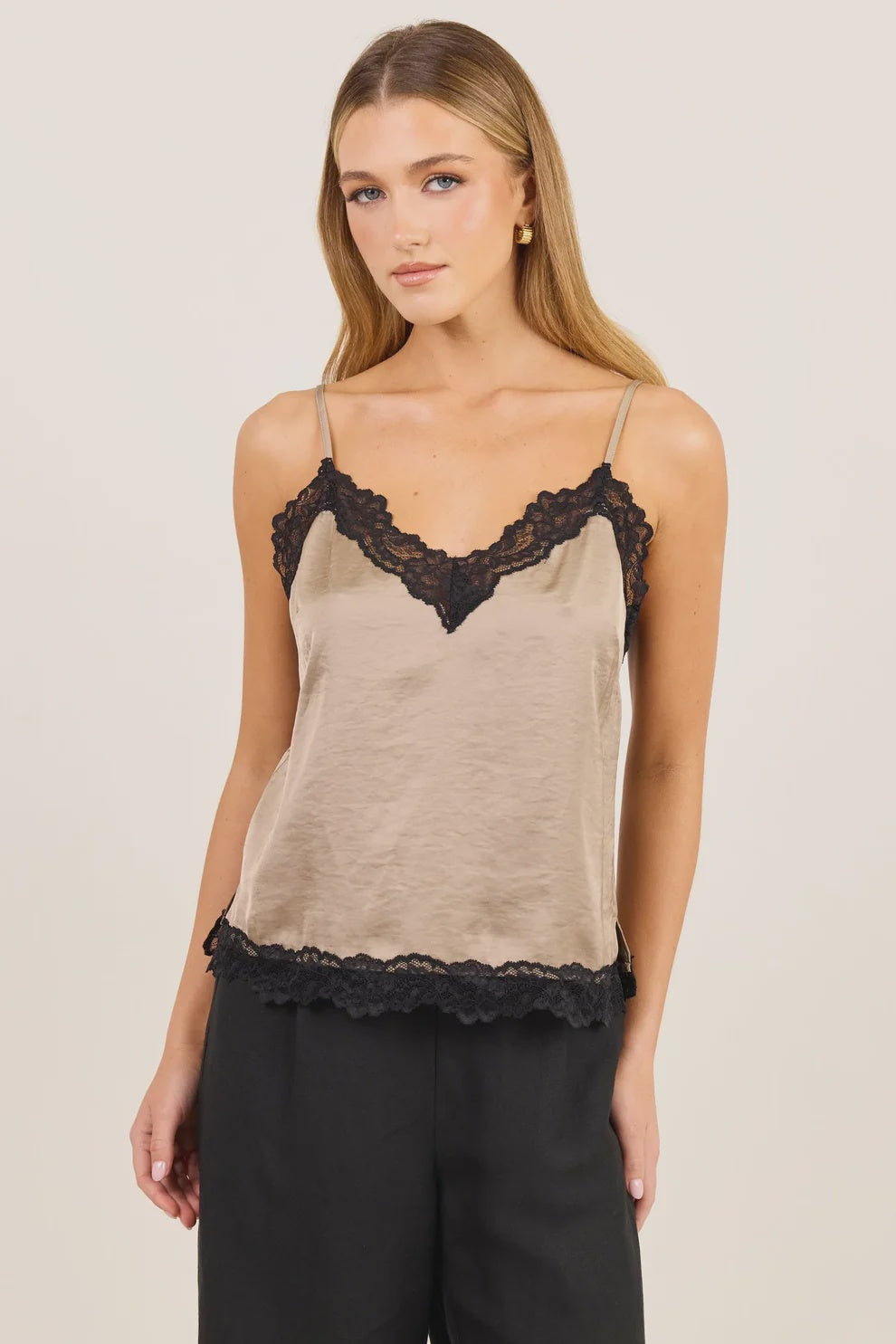 Nocturne Satin Lace Trim Cami | Taupe