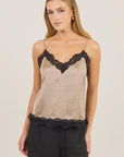 Nocturne Satin Lace Trim Cami | Taupe