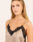 Nocturne Satin Lace Trim Cami | Taupe