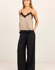 Nocturne Satin Lace Trim Cami | Taupe