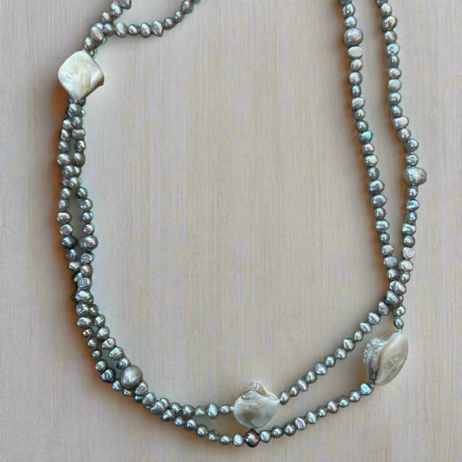 Petite Baroque Pearl Necklace  with Shell | Long