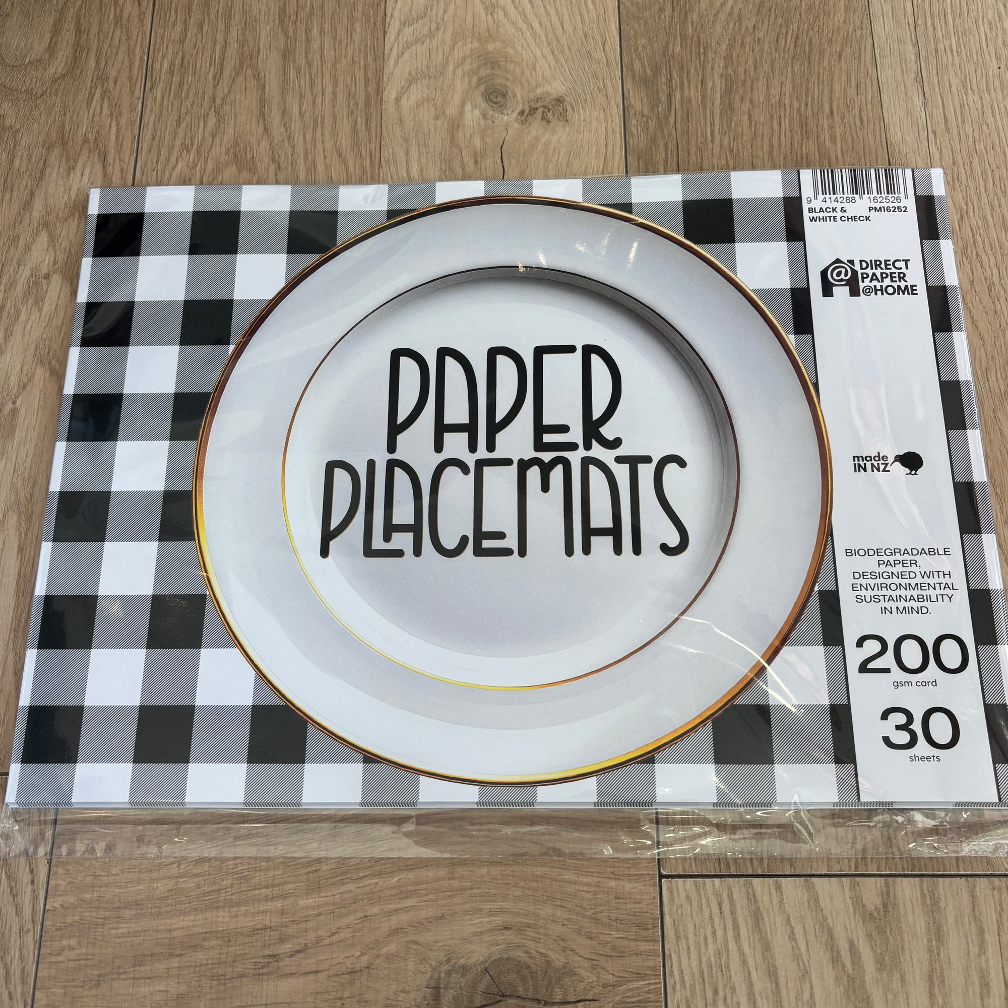 Paper Placemats (30 Sheets) - Black + White Check