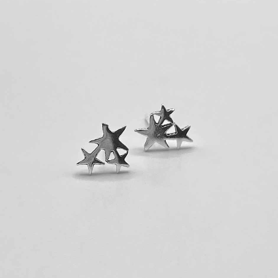 Sterling Silver - Triple Star Stud