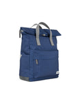 Blue backpack with gray straps on a white background
